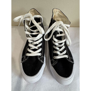 Women's Double Platinum Kix Black white High Top lave up Sneakers Size 8A